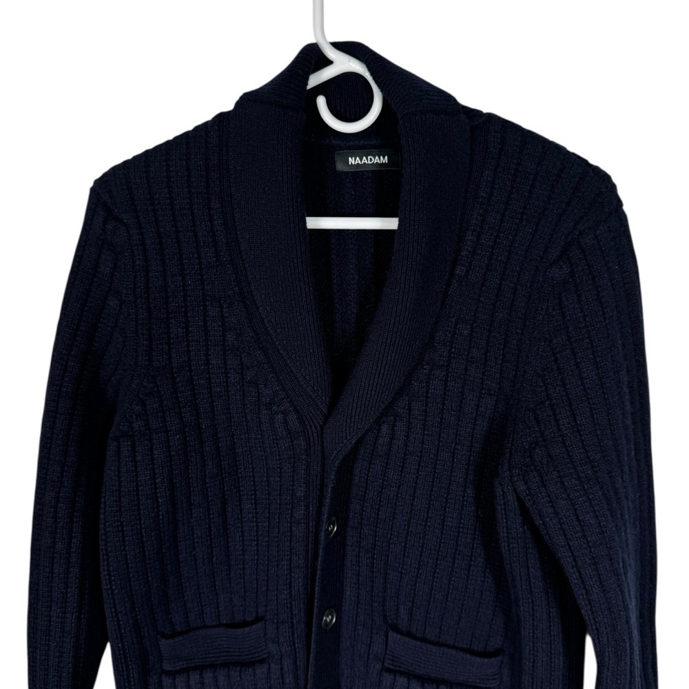 NAADAM Wool Cashmere Shawl Collar Cardigan, Navy, Size M - Picture 4 of 9